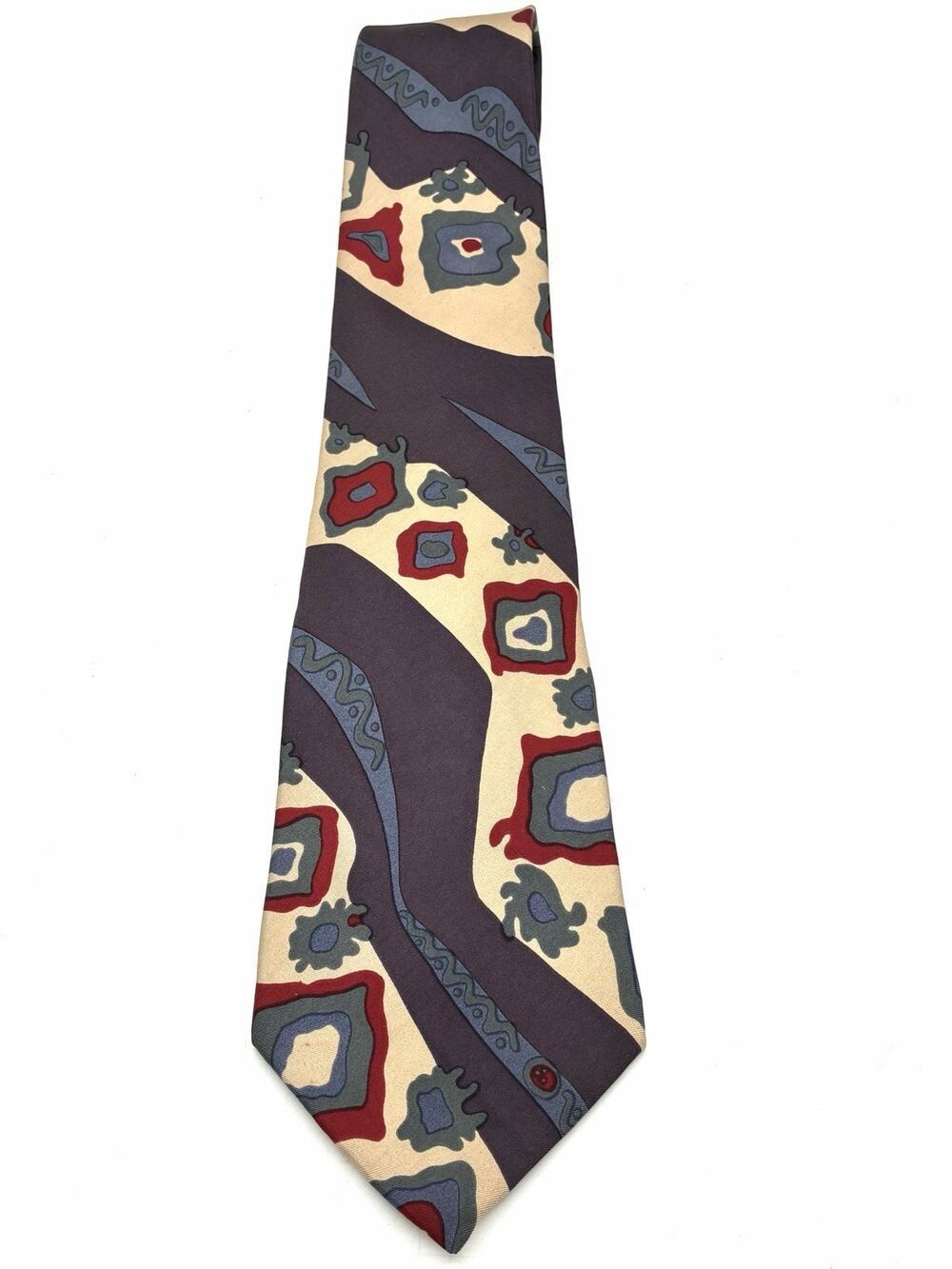 Vintage Nino Cerruti 100% Silk Tie Abstract Burgundy Gray Red Necktie